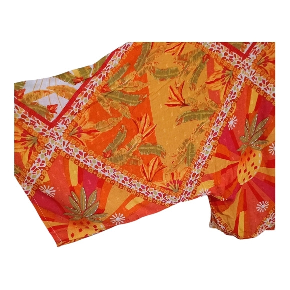 Haute Hippie Long Sleeve Tropical Orange Green Tie-Front Blouse Medium Boho - Picture 3 of 7